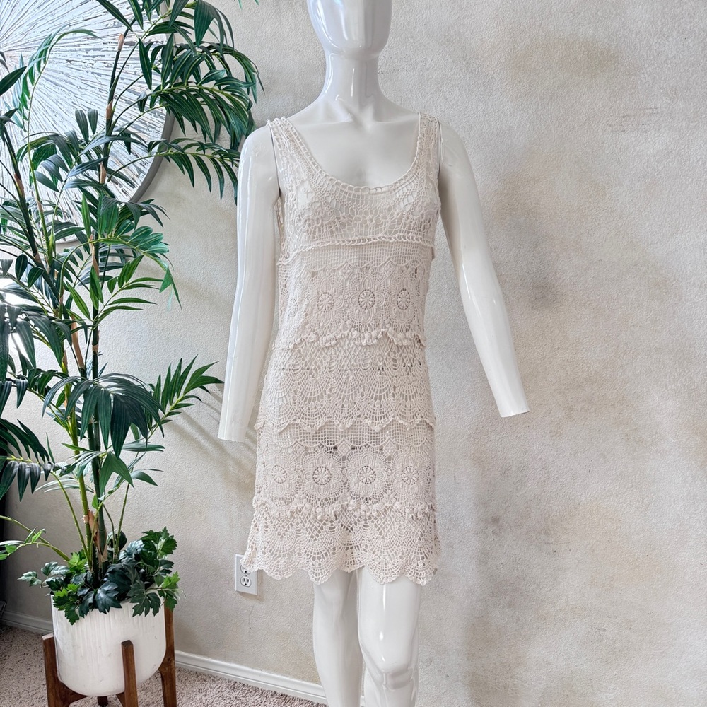 Blue Island Crochet Boho Swimsuit Cover-Up Dress Sz S/M